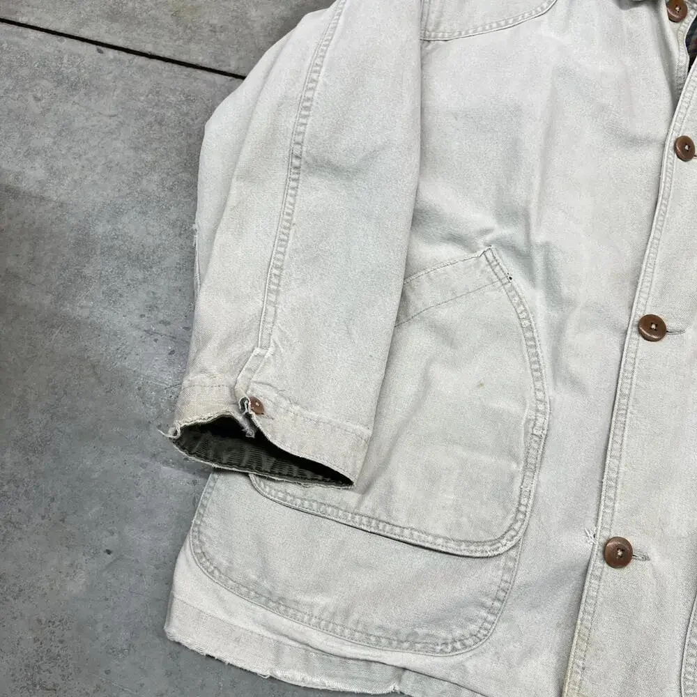 vintage l.l. bean beige button down barn chore coat size large - Picture 4 of 8
